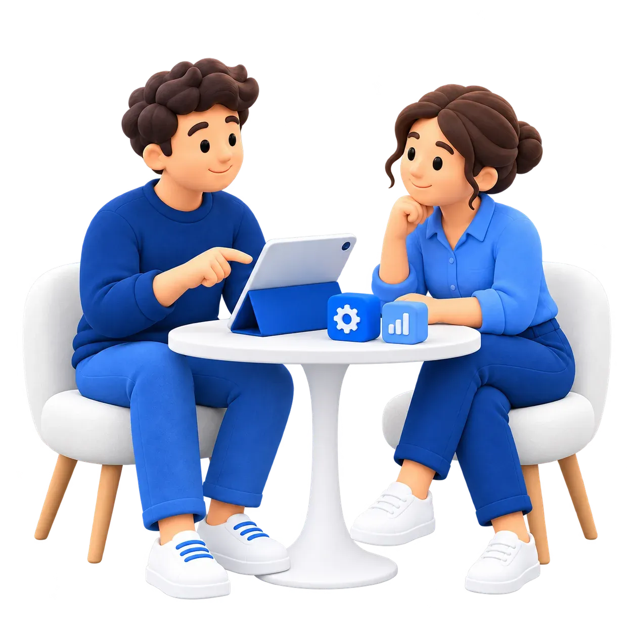 Dos personas colaboran en una solución digital