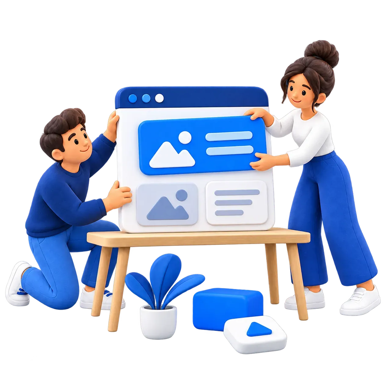 Dos personas construyen una página web